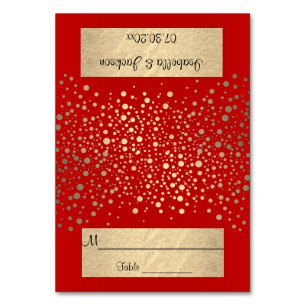 Tarjeta De Mesa Luminosos puntos de confetti rojo y oro - Boda