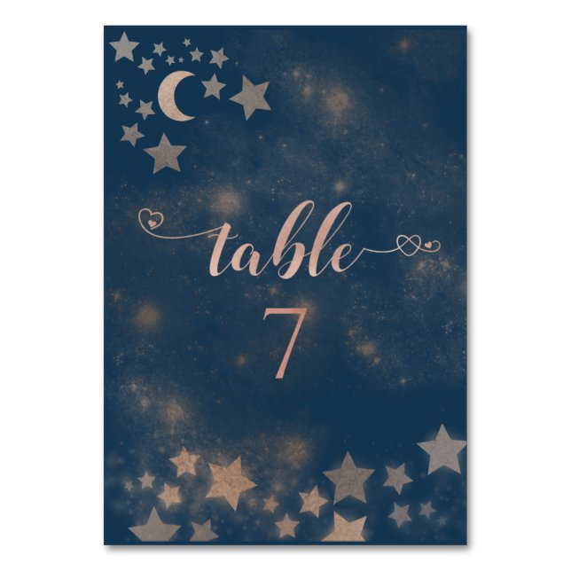 Tarjeta De Mesa Luna romántica celestial y caligrafía de estrellas (Anverso)