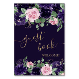 Tarjeta De Mesa Lush Blossom | Libro de visitas morado y rosa
