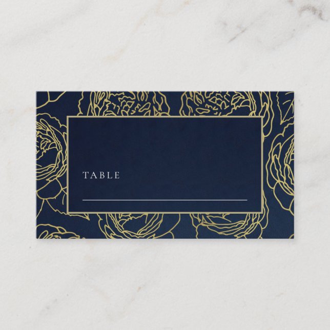 TARJETA DE MESA LUXE NAVY FAUX GOLD ELEGANT ROSA BODA FLORAL (Anverso)
