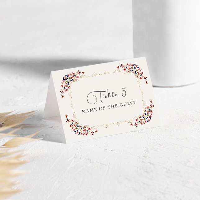 Tarjeta De Mesa Luxury Botanical Floral Paisley Wedding Place Card (Subido por el creador)