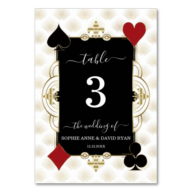 Tarjeta De Mesa Luxury Gold Art Deco Casino Vegas Wedding  (Anverso)
