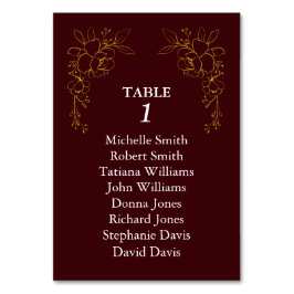 Tarjeta De Mesa Luxury Gold Flowers Royal Deep Burgundy Wedding
