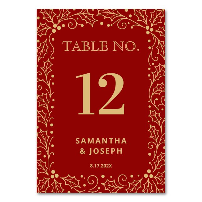 Tarjeta De Mesa Luxury Red & Antique-Gold Wedding (Anverso)