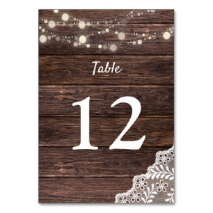 Tarjeta De Mesa Madera, encaje, luces de cadena 2