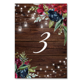 Tarjeta De Mesa Madera Rusa Borgoña Floral Luz Mesa 3 Boda