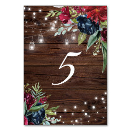 Tarjeta De Mesa Madera Rusa Borgoña Floral Mesa 5 Boda