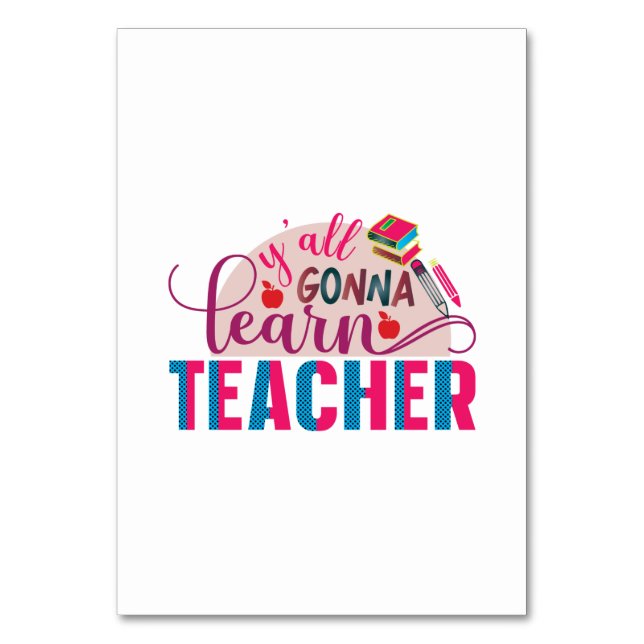 Tarjeta De Mesa Maestra Arte Yall Aprenderá Profesora (Anverso)