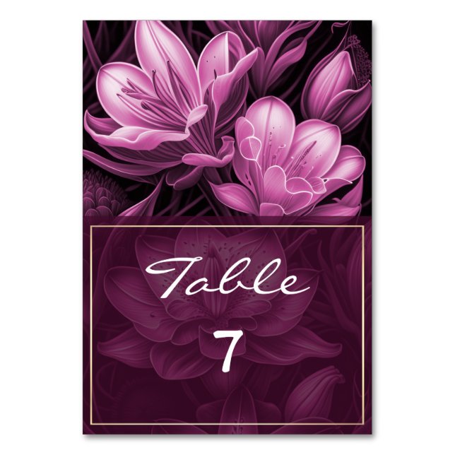 Tarjeta De Mesa Magenta Boda Floral Rosa Número de tabla (Anverso)