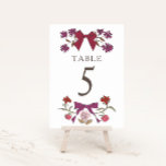 Tarjeta De Mesa Magenta Boho Bows número de tabla Boda<br><div class="desc">Número de la mesa Boho y rústico boda con ilustracion a mano de cintas con flores de color magenta.</div>