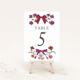 Tarjeta De Mesa Magenta Boho Bows número de tabla Boda