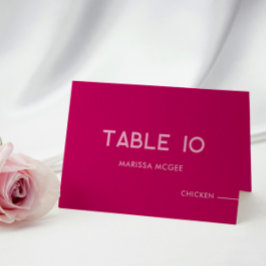 Tarjeta de mesa magenta, nombre y elección de comi