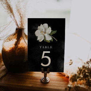 Tarjeta De Mesa Magnolia elegante Boda blanco y negro