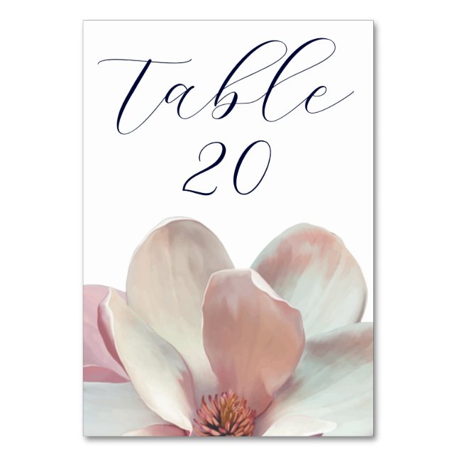 Tarjeta De Mesa Magnolia elegante Boda rosa y blanco (Anverso)
