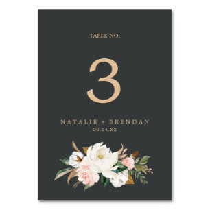 Tarjeta De Mesa Magnolia elegante Número de tabla en blanco y ne