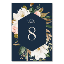 Tarjeta De Mesa Magnolia Floral Naval Neutral Número de tabla Rubo
