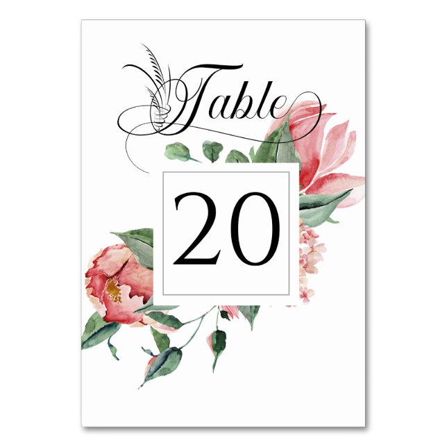 Tarjeta De Mesa Magnolia rosa, recepción de bodas (Anverso)