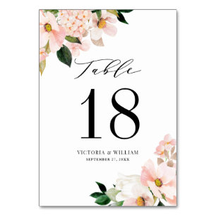 Tarjeta De Mesa Magnolias y Hortensias Rosadas Doradas Rosa