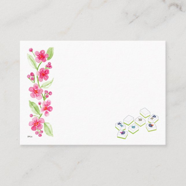 Tarjeta De Mesa Mahjong Watercolor Flower Blossoms Place Card (Anverso)
