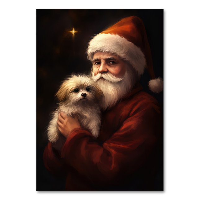 Tarjeta De Mesa Maltés con Navidades festivos de Santa Claus (Anverso)