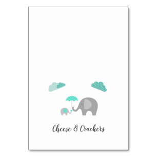 Tarjeta De Mesa Mamá bebé elefante con nubes raciones de comida en