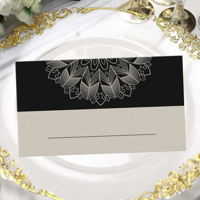 Tarjeta De Mesa Mandala Boho Moda Boda negro elegante indio (Subido por el creador)