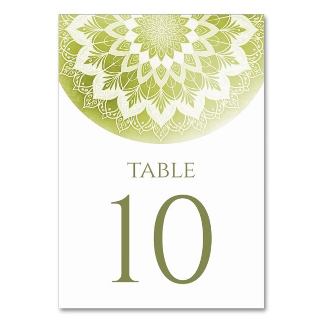 Tarjeta De Mesa Mandalas de encaje verde para boda (Anverso)