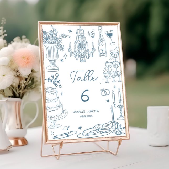Tarjeta De Mesa Mano azul turbia dibujada por un Boda caprichoso (Subido por el creador)