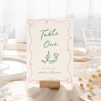 Tarjeta De Mesa Mano caprichosa de color rosa y verde