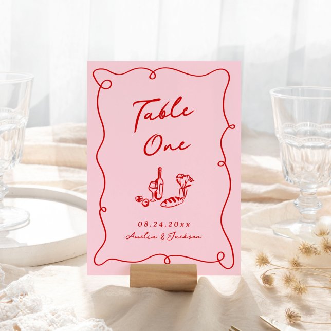 Tarjeta De Mesa Mano caprichosa dibujada Boda rosa y rojo (Subido por el creador)