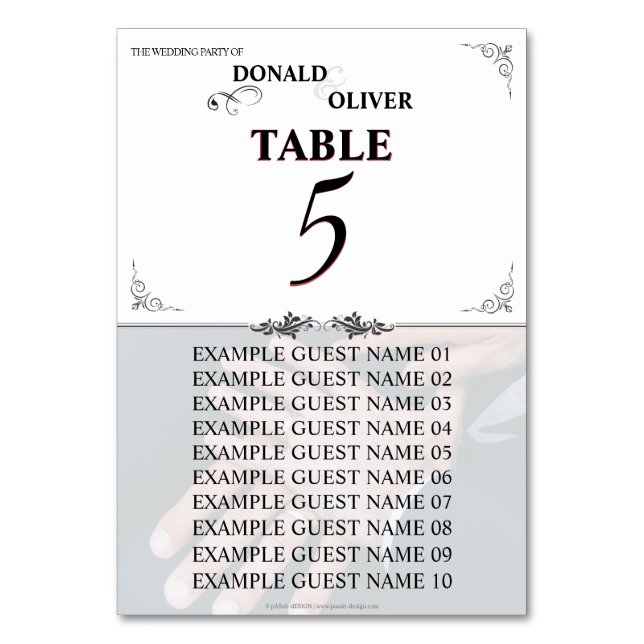 Tarjeta De Mesa Manos de una pareja Boda gay con anillos (Anverso)