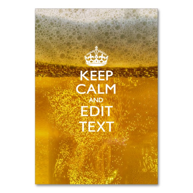 Tarjeta De Mesa Mantén la calma y tu texto para alguna cerveza (Anverso)