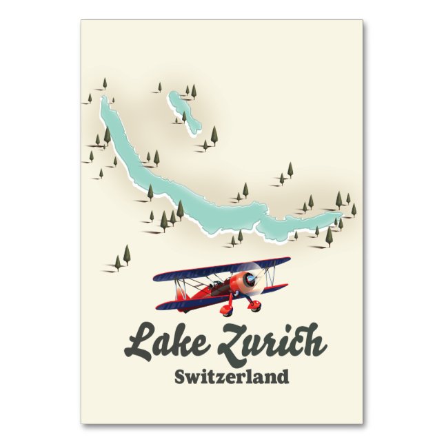 Tarjeta De Mesa mapa del lago Zurich Suiza (Anverso)