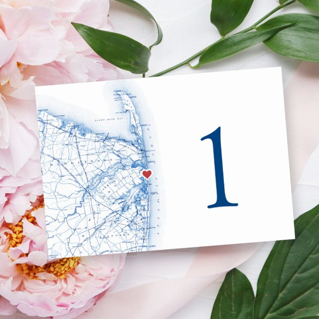 Tarjeta De Mesa Mapa elegante del Boda Sea Bright New Jersey (These Sea Bright New Jersey wedding table numbers are perfect for your Windows on the Water wedding)