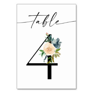 Tarjeta De Mesa Maqueta Floral azul y rosa de la marina número 4
