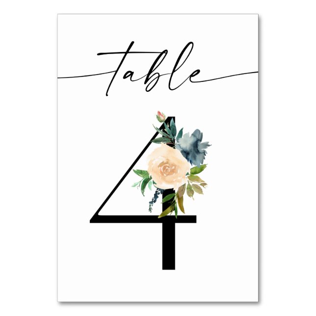 Tarjeta De Mesa Maqueta Floral azul y rosa de la marina número 4 (Anverso)