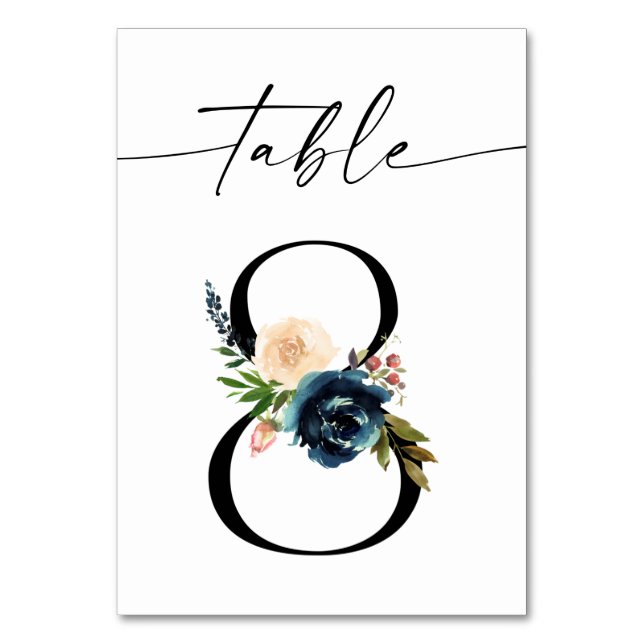 Tarjeta De Mesa Maqueta floral azul y rosada numero 8 (Anverso)