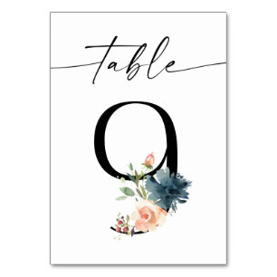 Tarjeta De Mesa Maqueta floral azul y rosada numero 9