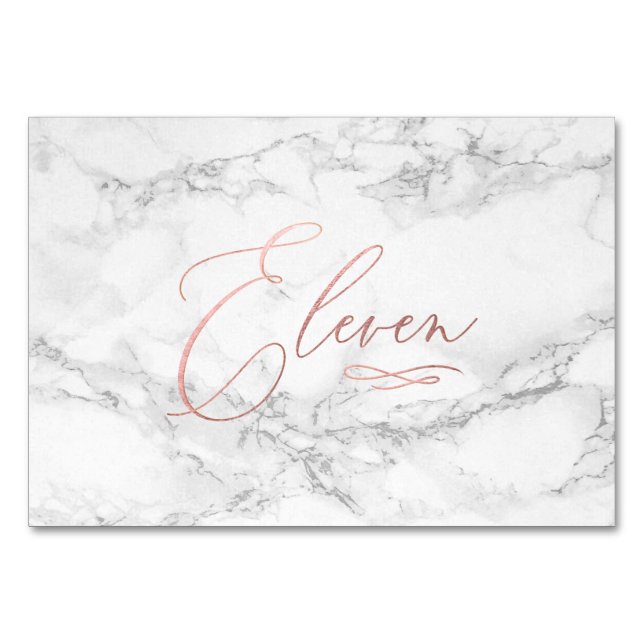 Tarjeta De Mesa Marble Faux Rosa Gold Calligraphy Romántica Eleven (Anverso)