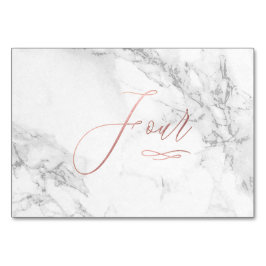 Tarjeta De Mesa Marble Faux Rosa Oro Calligrafía romántica Cuatro 