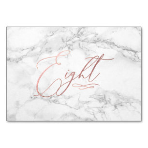 Tarjeta De Mesa Marble Faux Rosa Oro Calligrafía romántica ocho 8