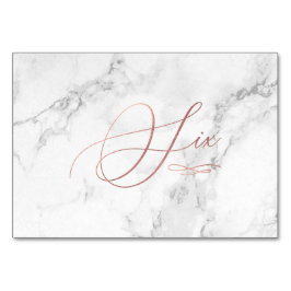 Tarjeta De Mesa Marble Faux Rosa Oro Calligrafía romántica Seis 6