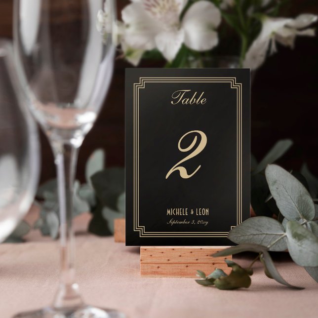 Tarjeta De Mesa Marco Art Deco Boda clásico Oro negro (Subido por el creador)