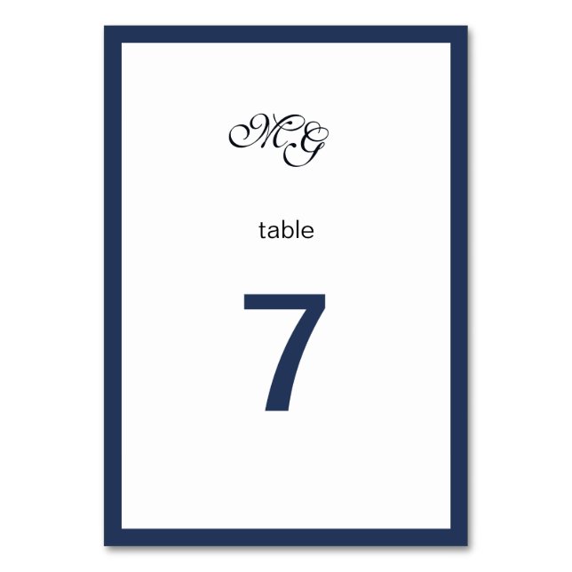 Tarjeta De Mesa Marco azul profundo. Boda moderno y elegante (Anverso)