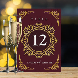 Tarjeta De Mesa Marco Barroco Ornamental Borgoña Real