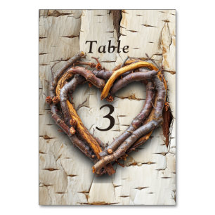 Tarjeta De Mesa Marco cardíaco del árbol de birco blanco