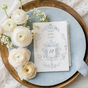Tarjeta De Mesa Marco de Boda azul francés vintage