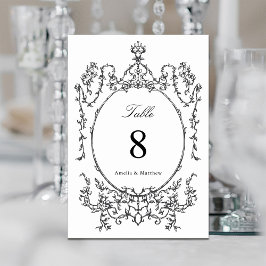 Tarjeta De Mesa Marco de jardín floral clásico Boda blanco y negro