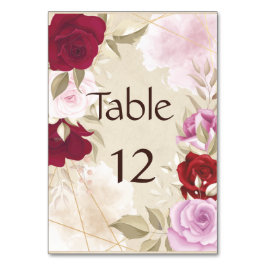 Tarjeta De Mesa Marco de Rosa Roja y Rosa Vintage