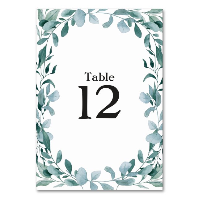 Tarjeta De Mesa Marco de vegetación de eucalipto Verde Azul Blanco (Anverso)